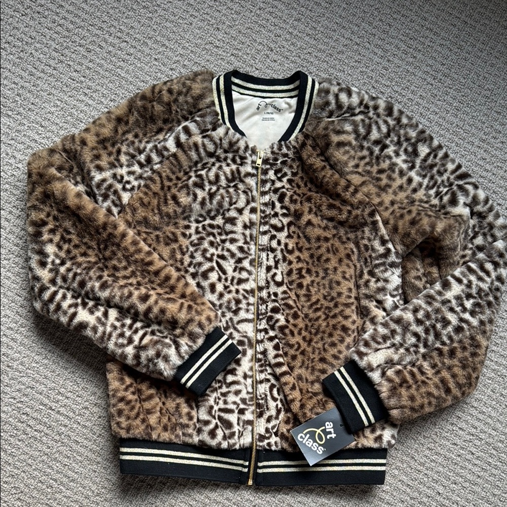 art class Brown and Black Puffer Jacket Leopard Print